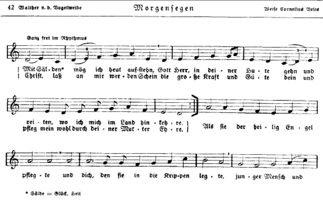 Corneliem Veitsem zhudebněný text minesengra Walthera von der Vogelweide (repro H. Schendel).