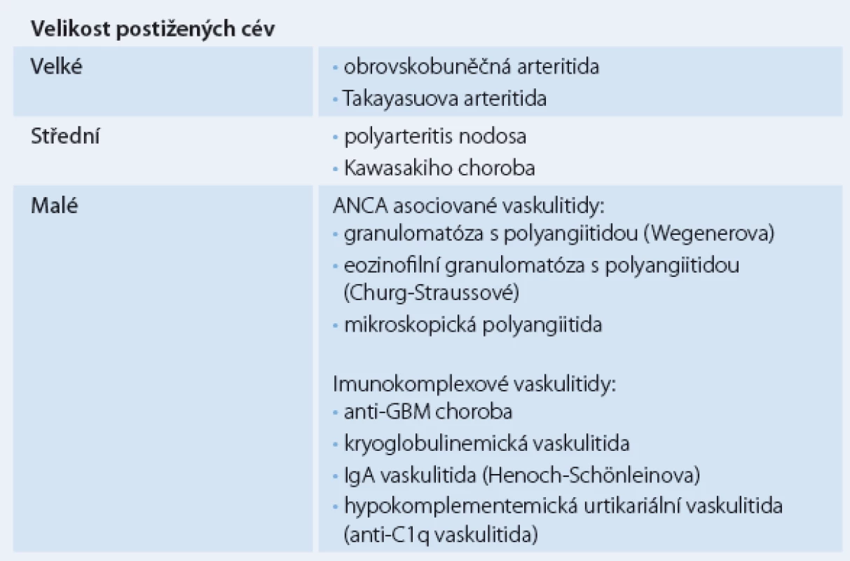 Dělení vaskulitid podle konsensu konference v Chapel Hill z roku 2012 [10].