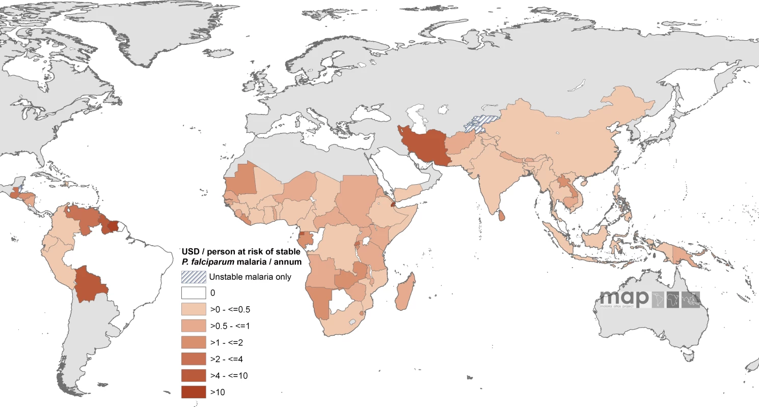 Mean Approved GFATM Funding for 87 <i>Pf</i>MECs Expressed as US Dollars (USD) Per Capita at Stable P. falciparum Risk Per Annum