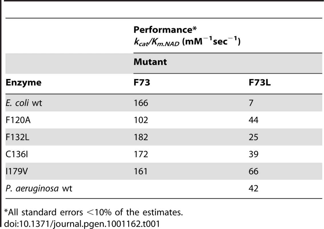Performance of mutants towards NAD.