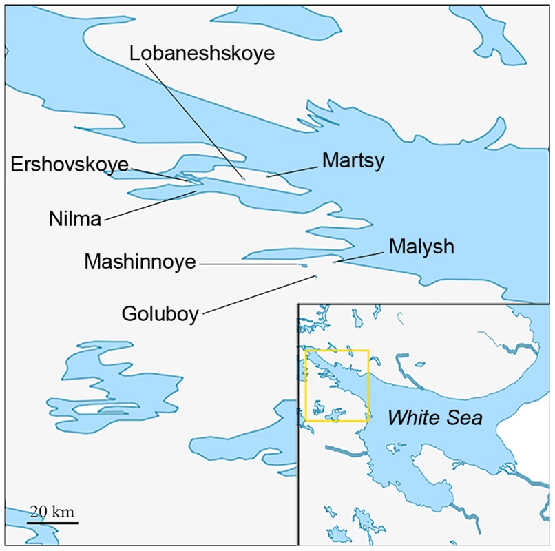 Map showing the locations of populations studied.