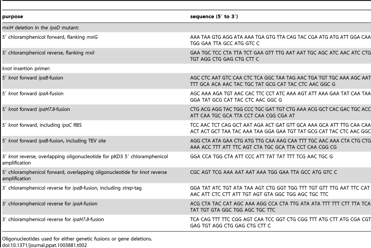 Oligonucleotides for genetic modifications performed.