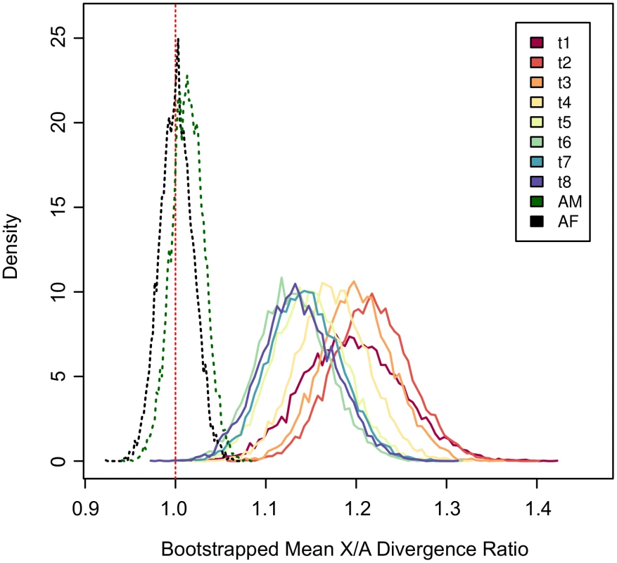 The X chromosome exhibits an excess of divergence throughout exmbryogenesis.