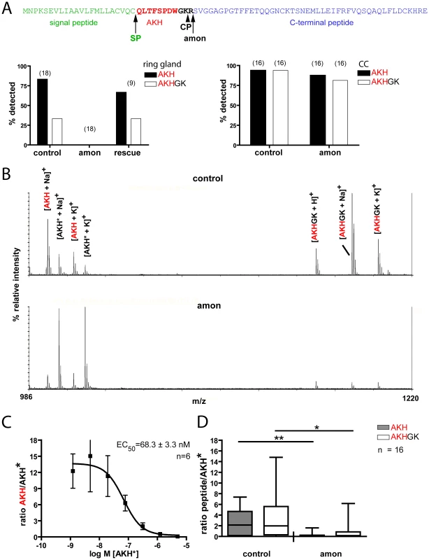 Direct peptide profiling of AKH and AKHGK in control and <i>amon<sup>C241Y</sup></i> flies.