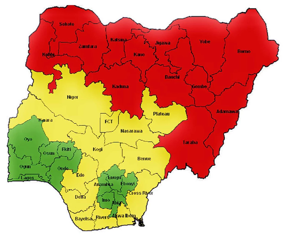 The states of Nigeria and their MMR categories.