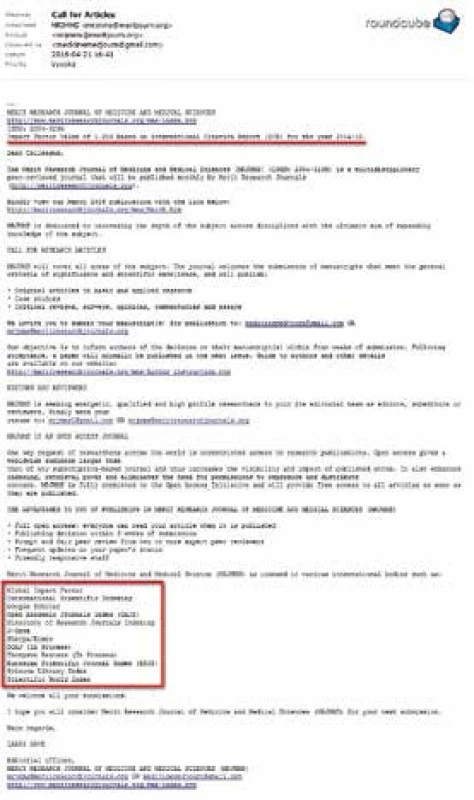 E-mail s výzvou k publikování v predátorském časopise