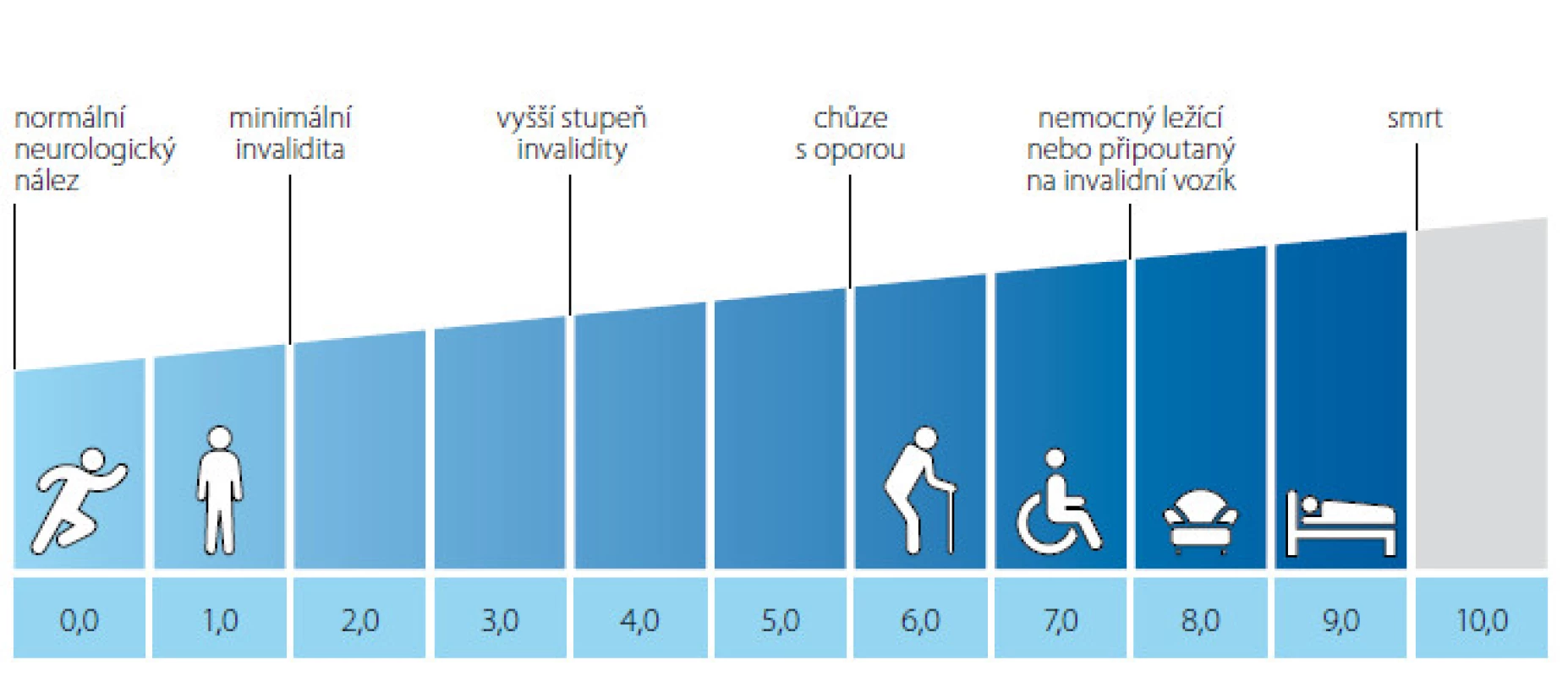 Kurtzkeho škála převzato z www.msdecisions.org.uk (3)
Fig. 1. Kurtzke Expanded Disability Status Scale (EDSS), from www.msdecisions.uk (3)