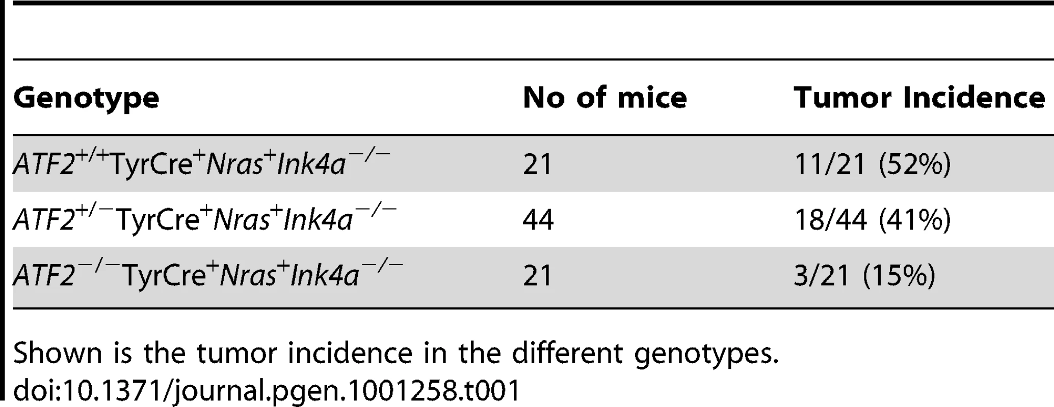 Tumor incidence in mixed genetic backgrounds.