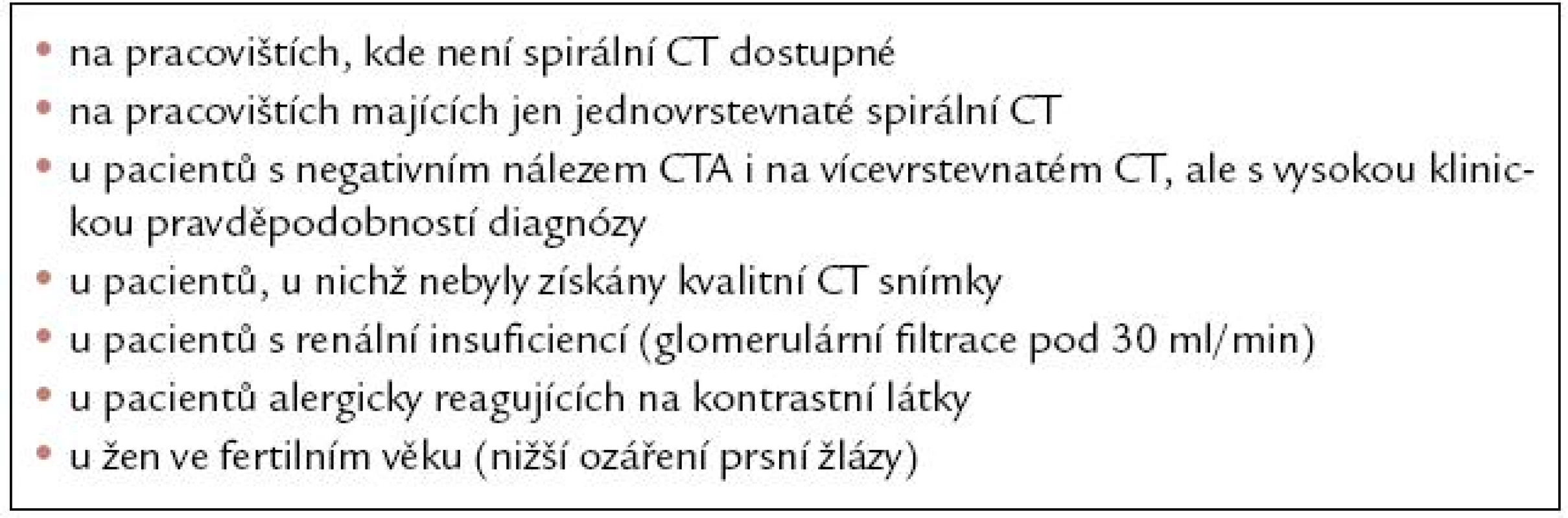 Indikace plicní scintigrafie.