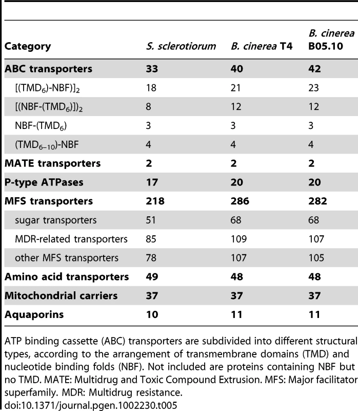Frequency of occurrence of predicted genes encoding membrane transporters.
