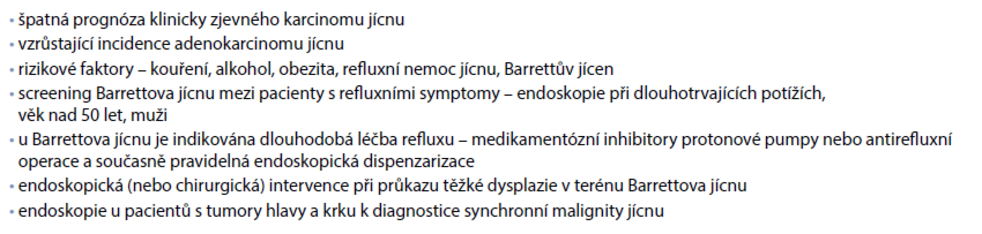 Souhrn informací o prekancerózách jícnu.