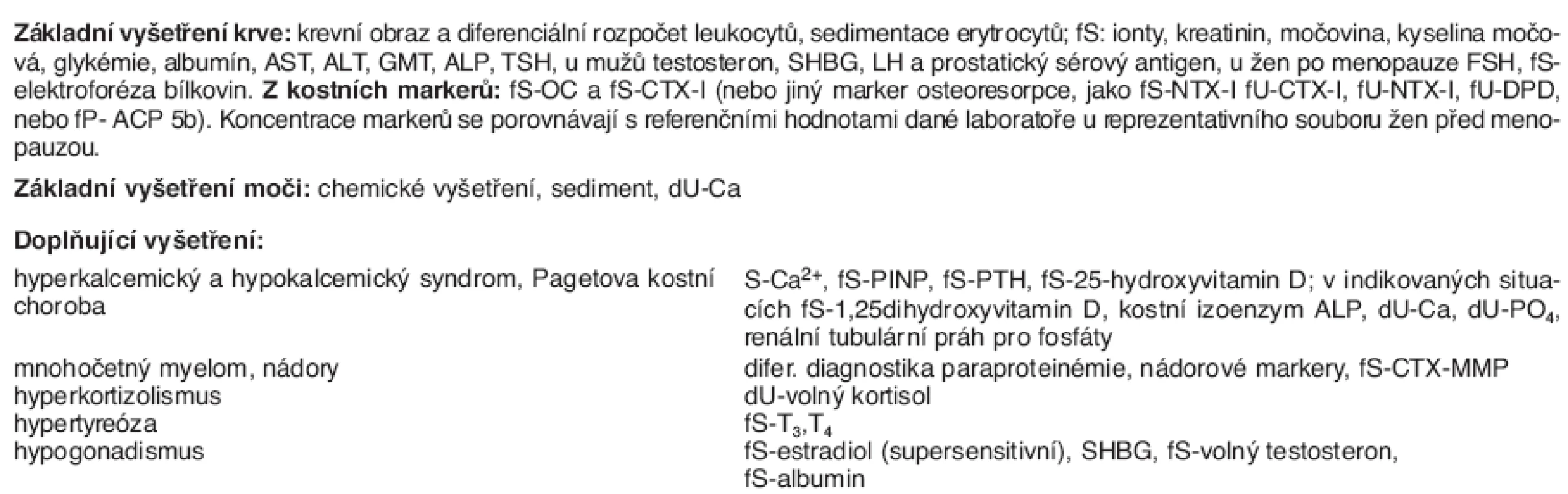 Základní laboratorní diferenciálně diagnostická vyšetření
