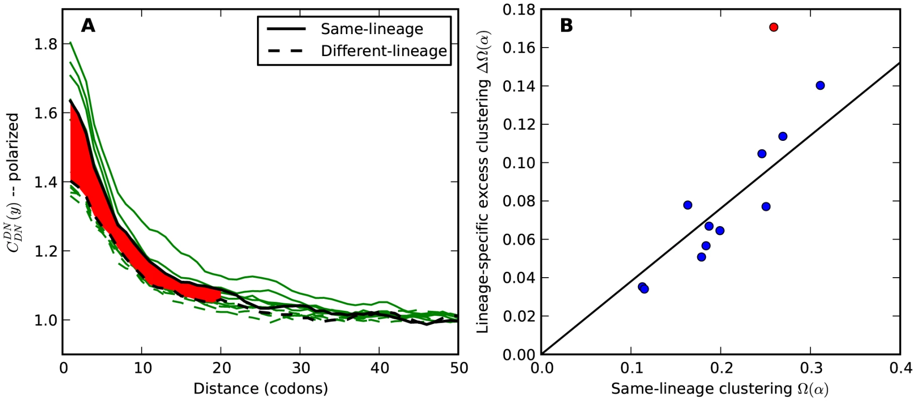Lineage-specific clustering of amino acid substitutions.