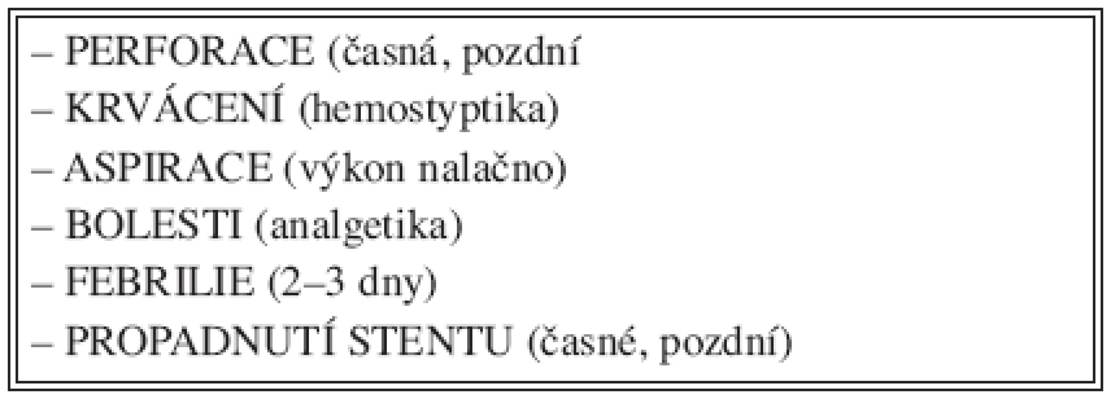 Možné komplikace při zavádění stentů
Tab. 1. Potential complications in stents introductions
