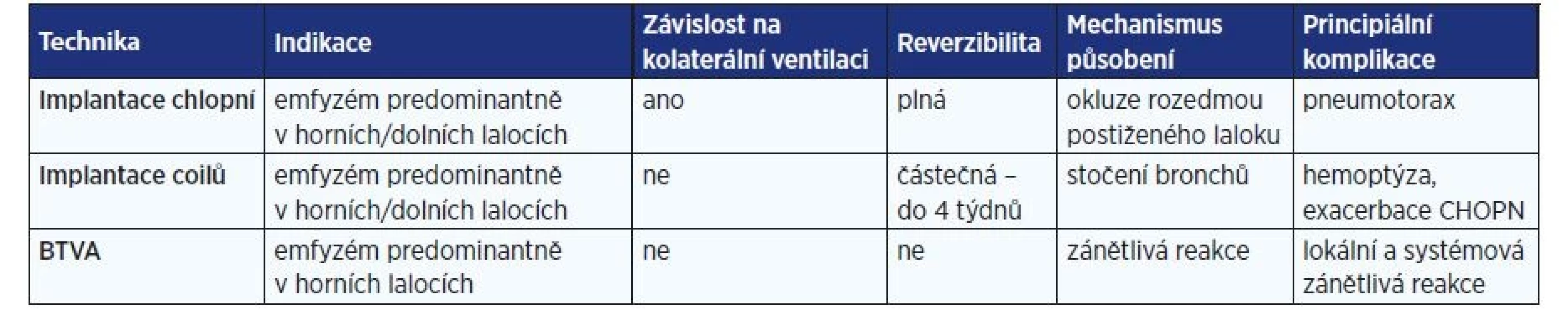 Metody endoskopické volumredukce plic (upraveno podle: 9)