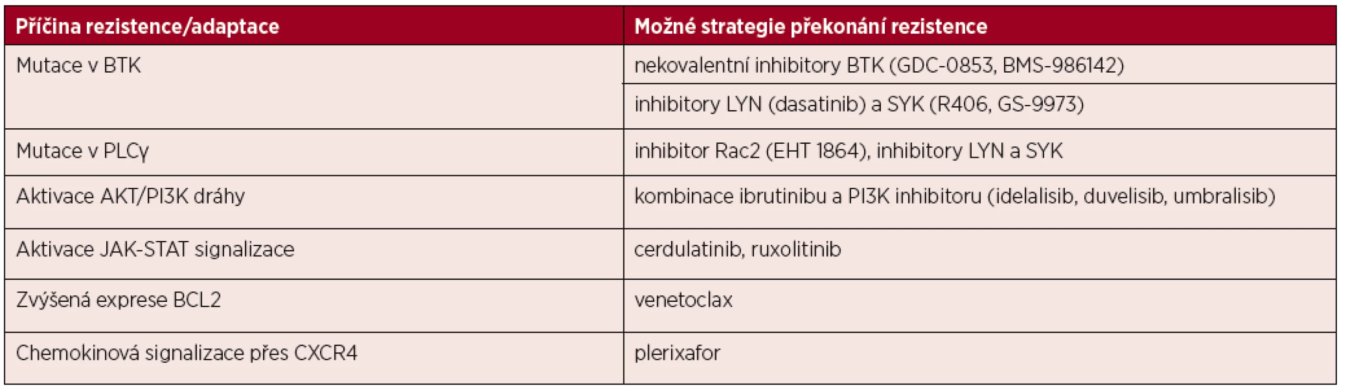 Shrnutí možných strategií překonání rezistence/adaptace při léčbě „BCR inhibitory“