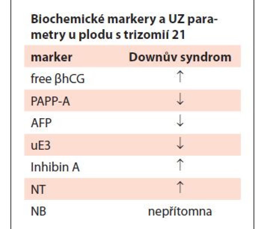 Biochemické markery,
UZ parametry a jejich změny
u plodu s trizomií 21.