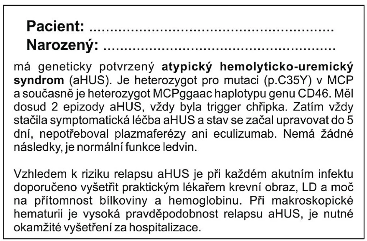 Zdravotní bezpečnostní kartička.