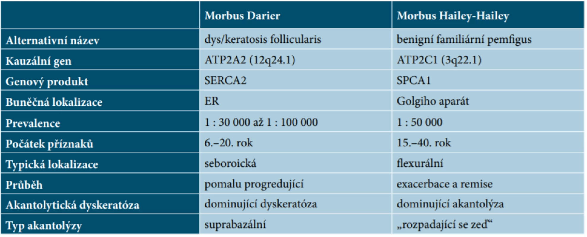 Porovnání morbus Darier a morbus Hailey-Hailey