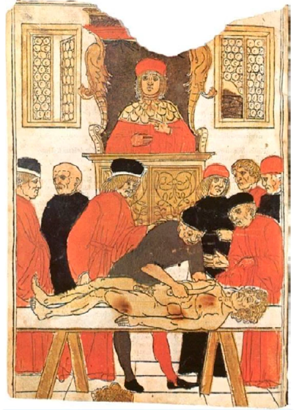 Mondino de Luzzi vyučuje anatomii