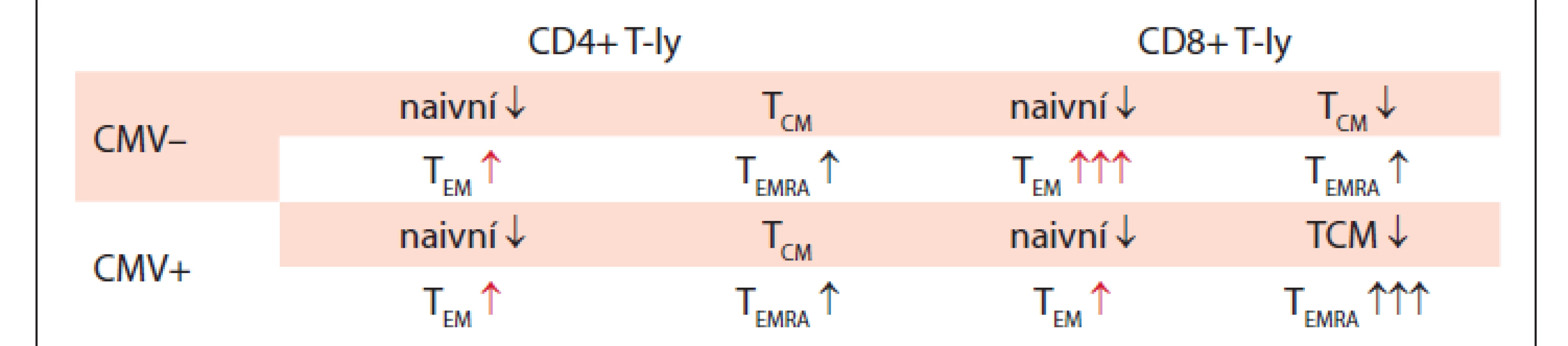 Změny v zastoupení T-ly subpopulací a exprese PD-1 u CLL
v závislosti na CMV séropozitivitě.