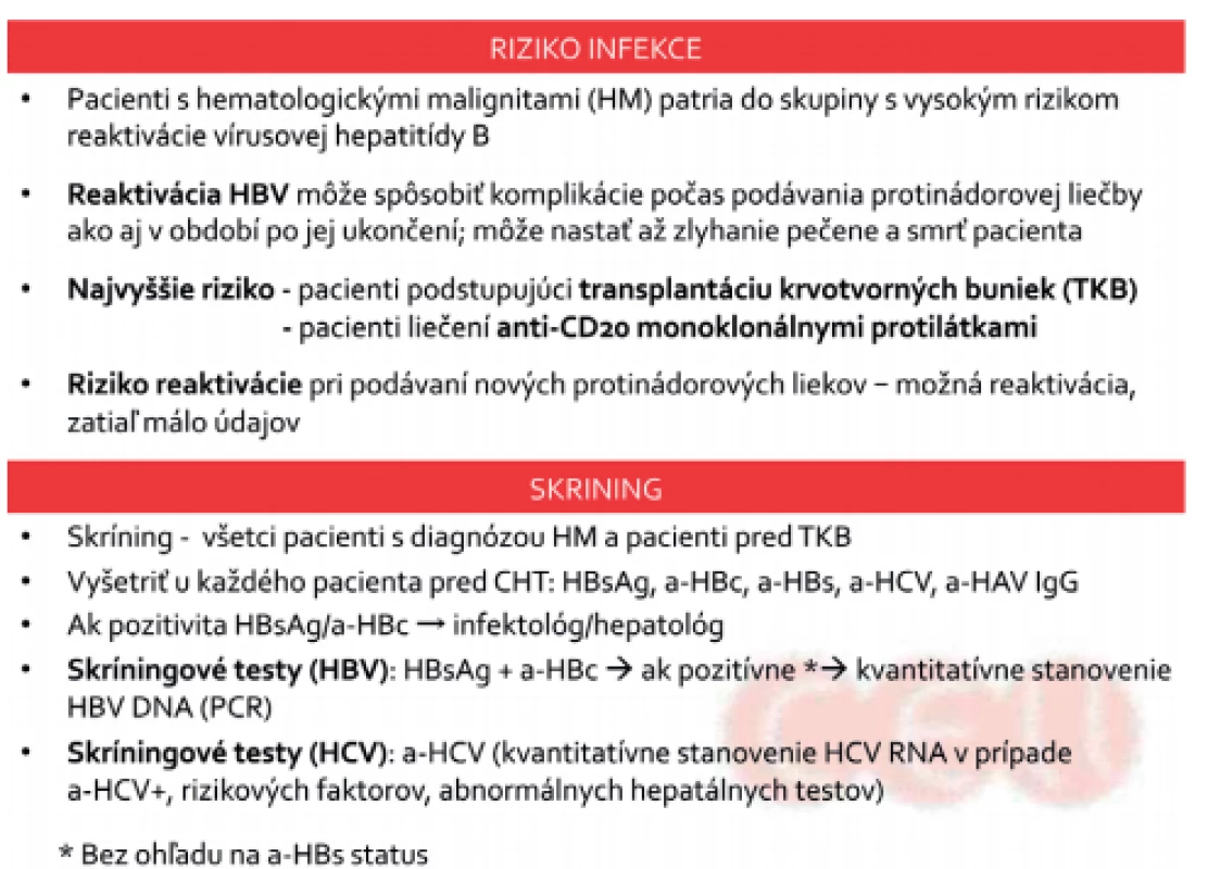 Riziko infekcie, reaktivácie a skríning hepatitíd u pacientov
s hematologickou malignitou