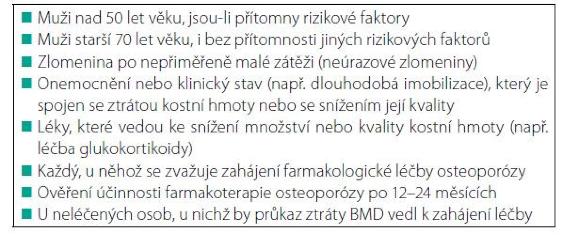 A. Indikace k vyšetření denzity kostního minerálu (BMD pomocí DXA)