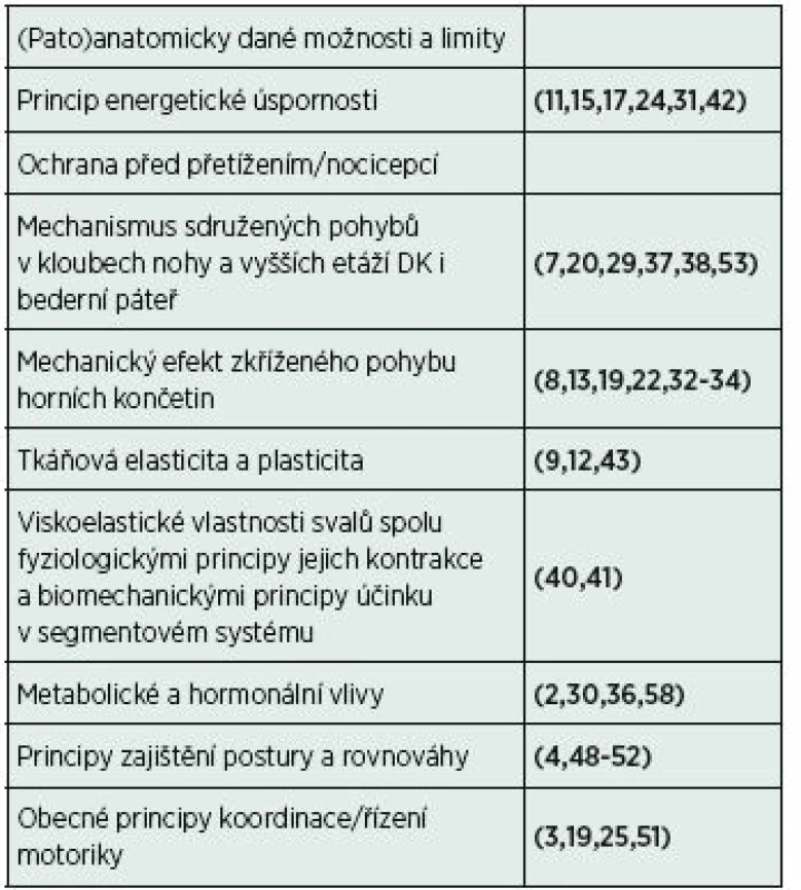 Přehled hlavních faktorů určujících provedení chůze.