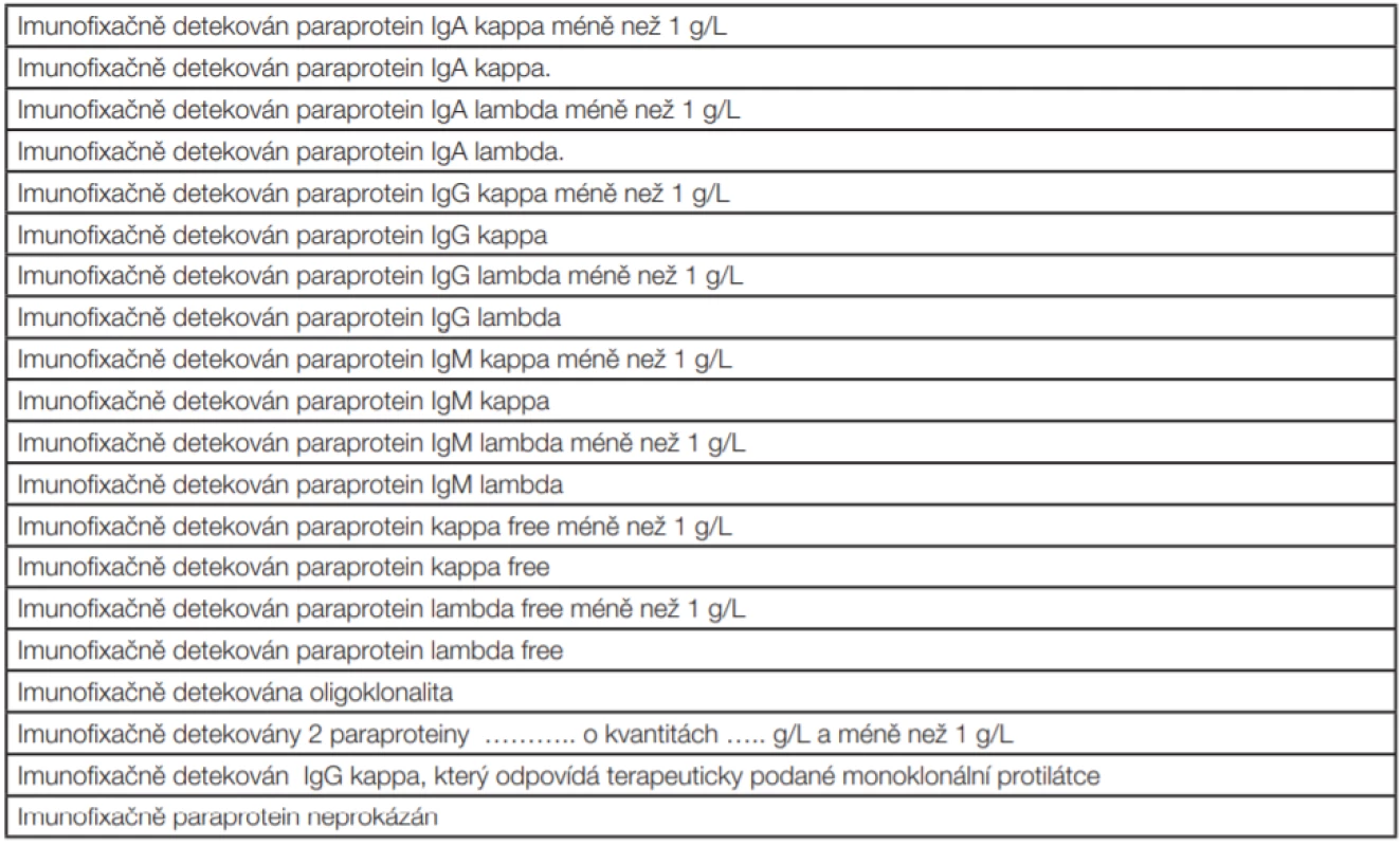 Standardizovaný text závěru IFE vyšetření