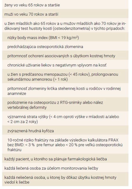 Indikácie k osteodenzitometrickému
vyšetreniu