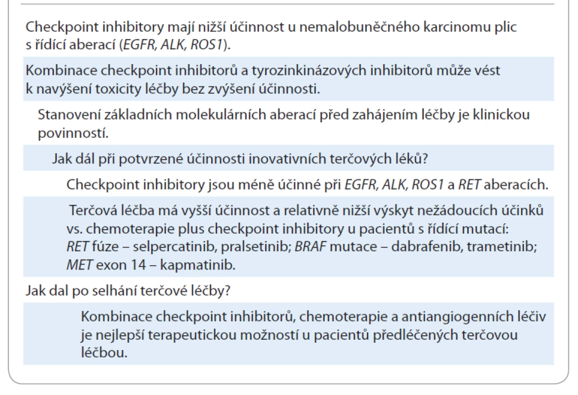 Současné a budoucí kontroverze imunoterapie a terčové léčby.