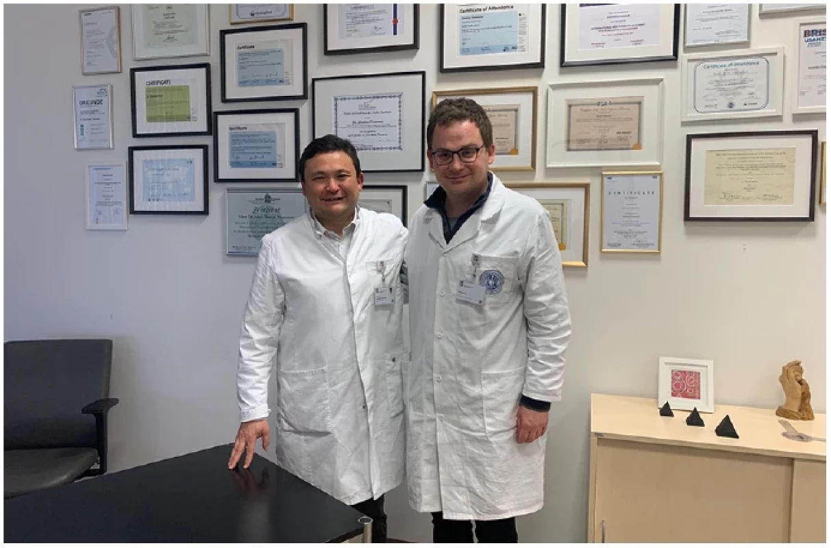 Prof. Daniar Osmonov a MUDr. Jan Novák během stáže <br> 
Fig. 3. Prof. Daniar Osmonov and MUDr. Jan Novák during the fellowship