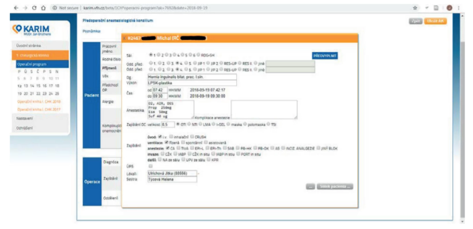 Anesthesia data entry.
