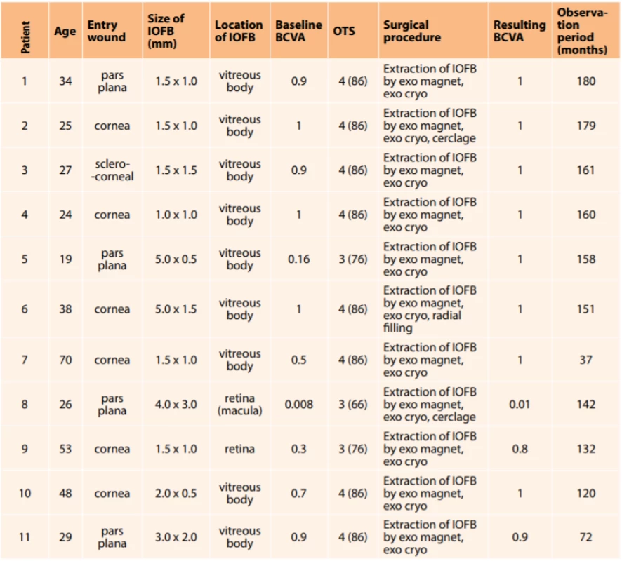 Group of patients, characteristics of injury and surgical procedure