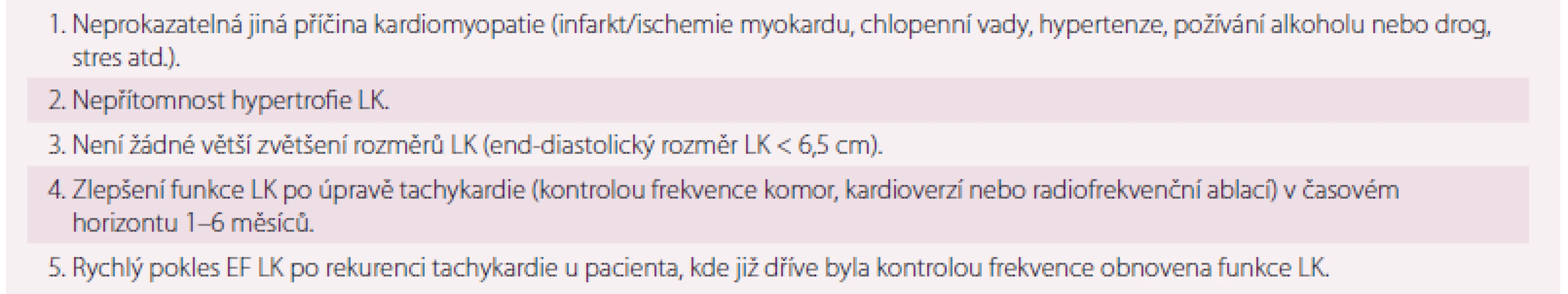 Faktory nutné pro diagnostiku tachykardií indukovanou kardiomyopatii.
