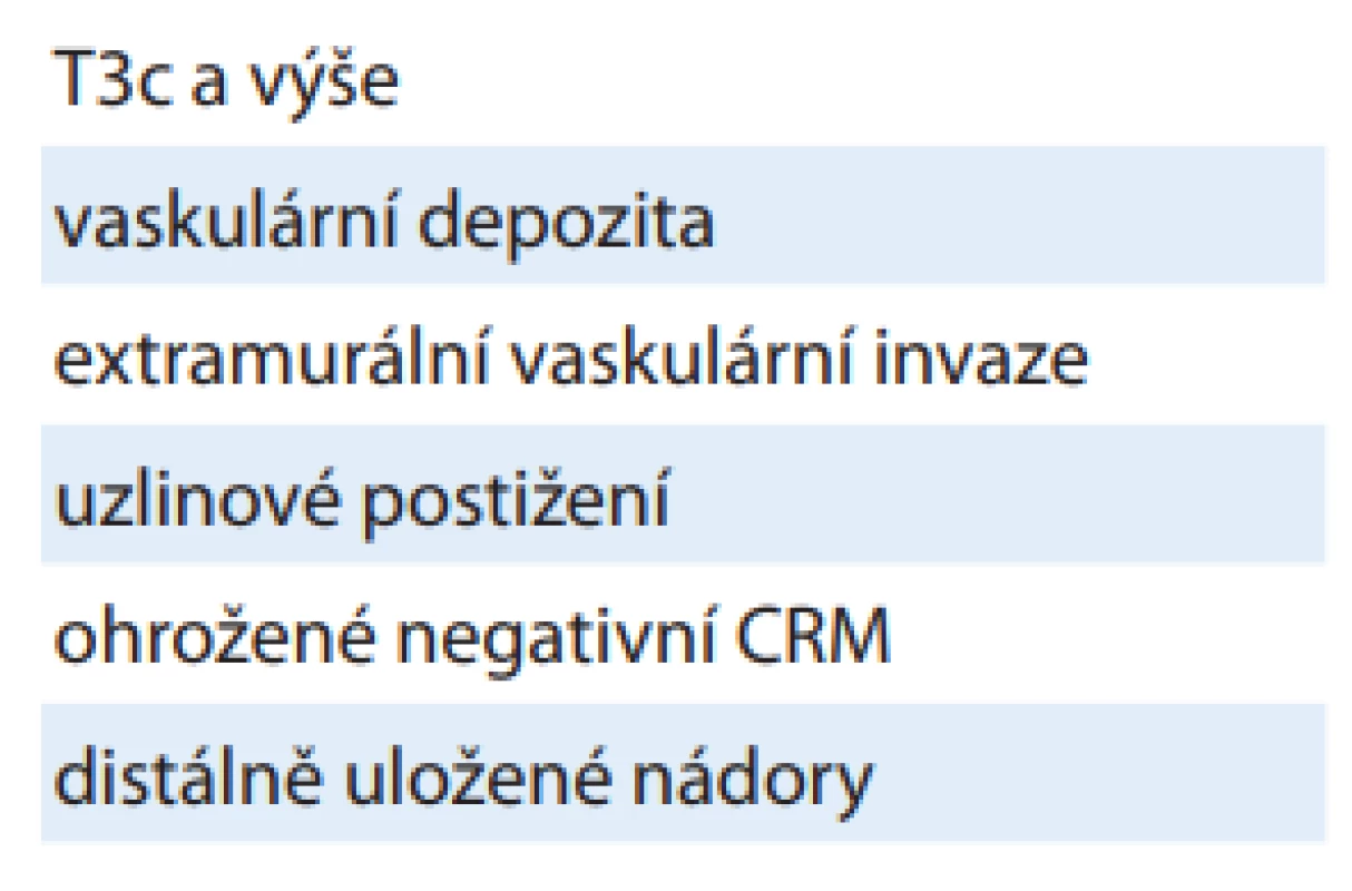 Rizikové faktory na MR, které
indikují neoadjuvantní léčbu před
primární chirurgickou resekcí.