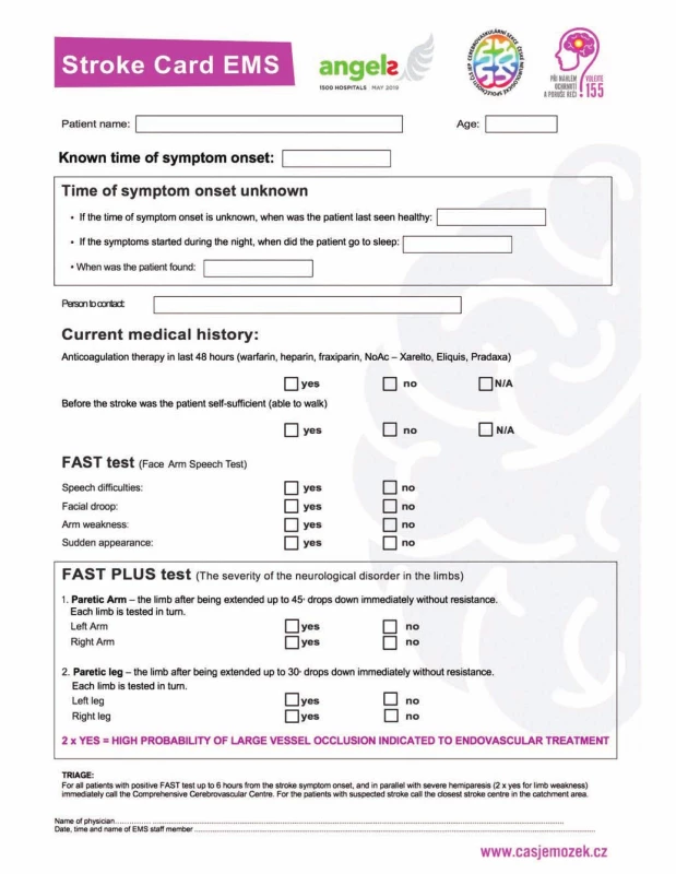 Stroke card and FAST PLUS test.<br>
Obr. 1. Iktová karta a FAST PLUS test