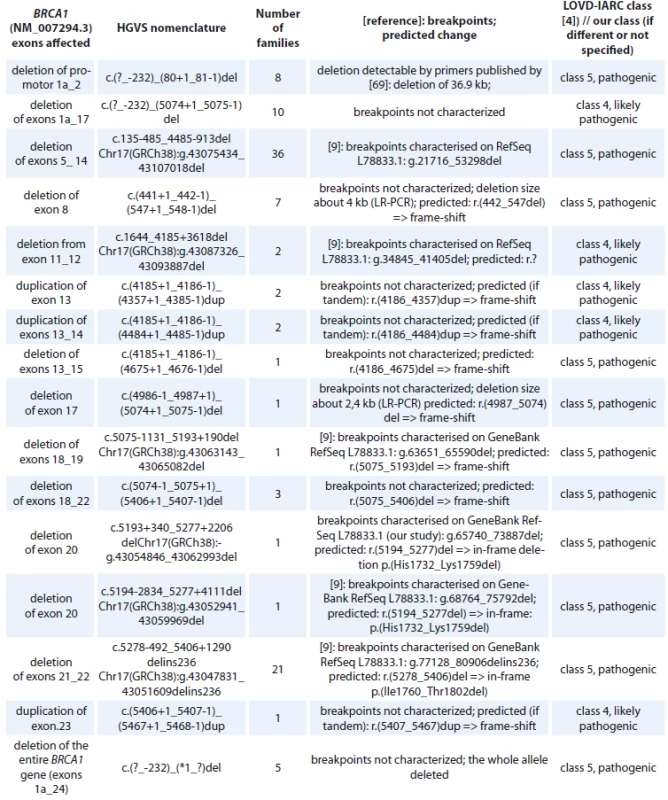 BRCA1 large intragenic rearrangements detected in Czech patients.