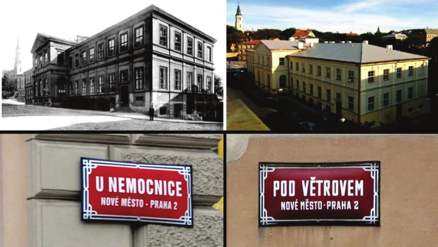 Pathological Anatomy Institute of Charles University in Prague. The principal
entrance is viewed from U Nemocnice avenue N° 4. On the right side of the
photo is Pod Vetrovem street, which is also where Verocay used to live, entering
on the second floor (1910). The Pathological Anatomy Institute remained in the
same building until 2005, when repairs were made. The building reopened at
the end of 2009, after which the university used it for a different purpose.