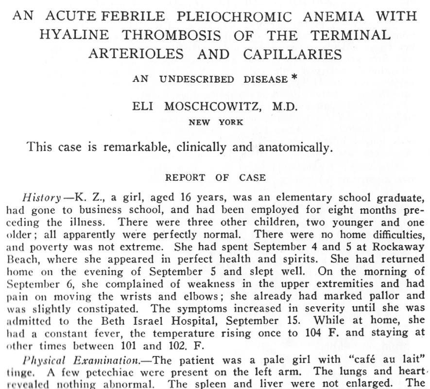 Úvod článku publikovaného v Archives of Internal Medicine,
1925