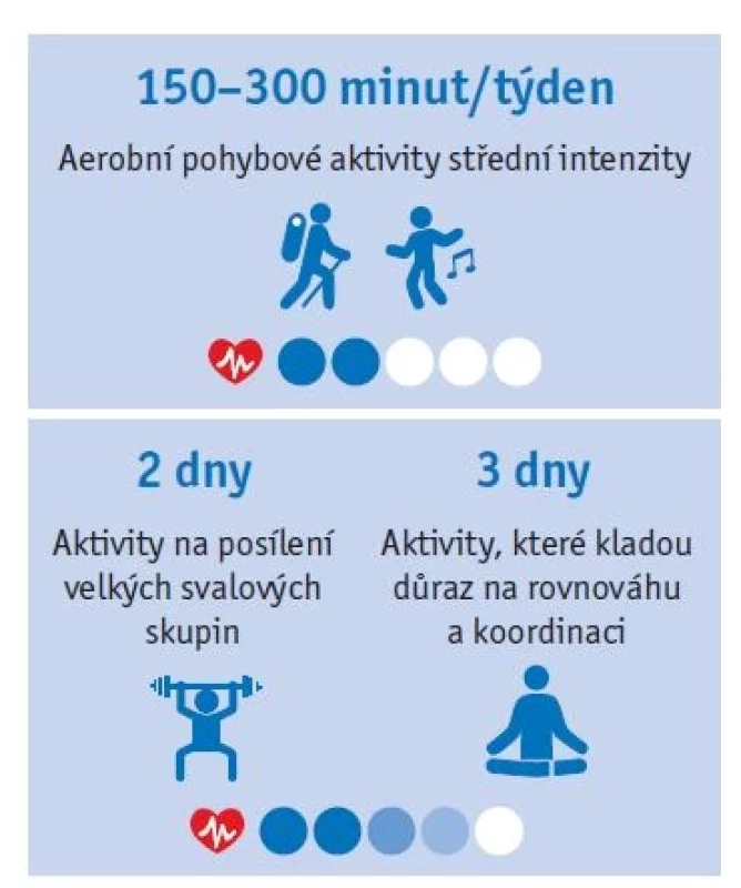 Doporučení k množství pohybové aktivity
dle WHO(8)