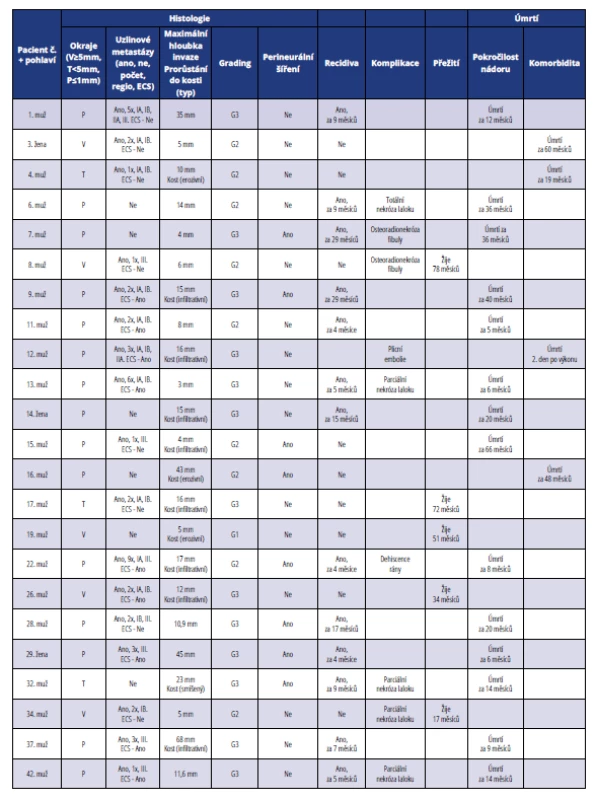 Přehled histopatologických a klinických parametrů u pacientů léčených ve IV. stadiu onemocnění<br>
Tab. 4 Summary of histopathological and clinical parameters of patients in stage IV
