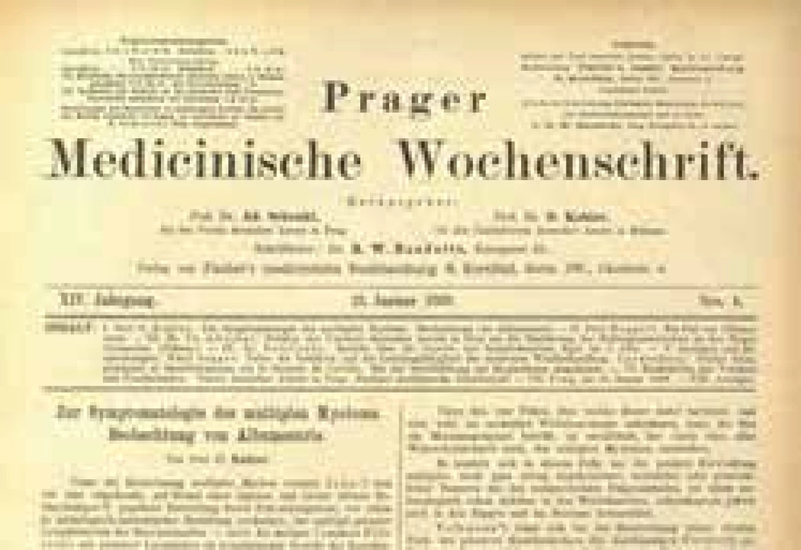 Článek o mnohočetném myelomu v pražském
lékařském týdeníku (1889)