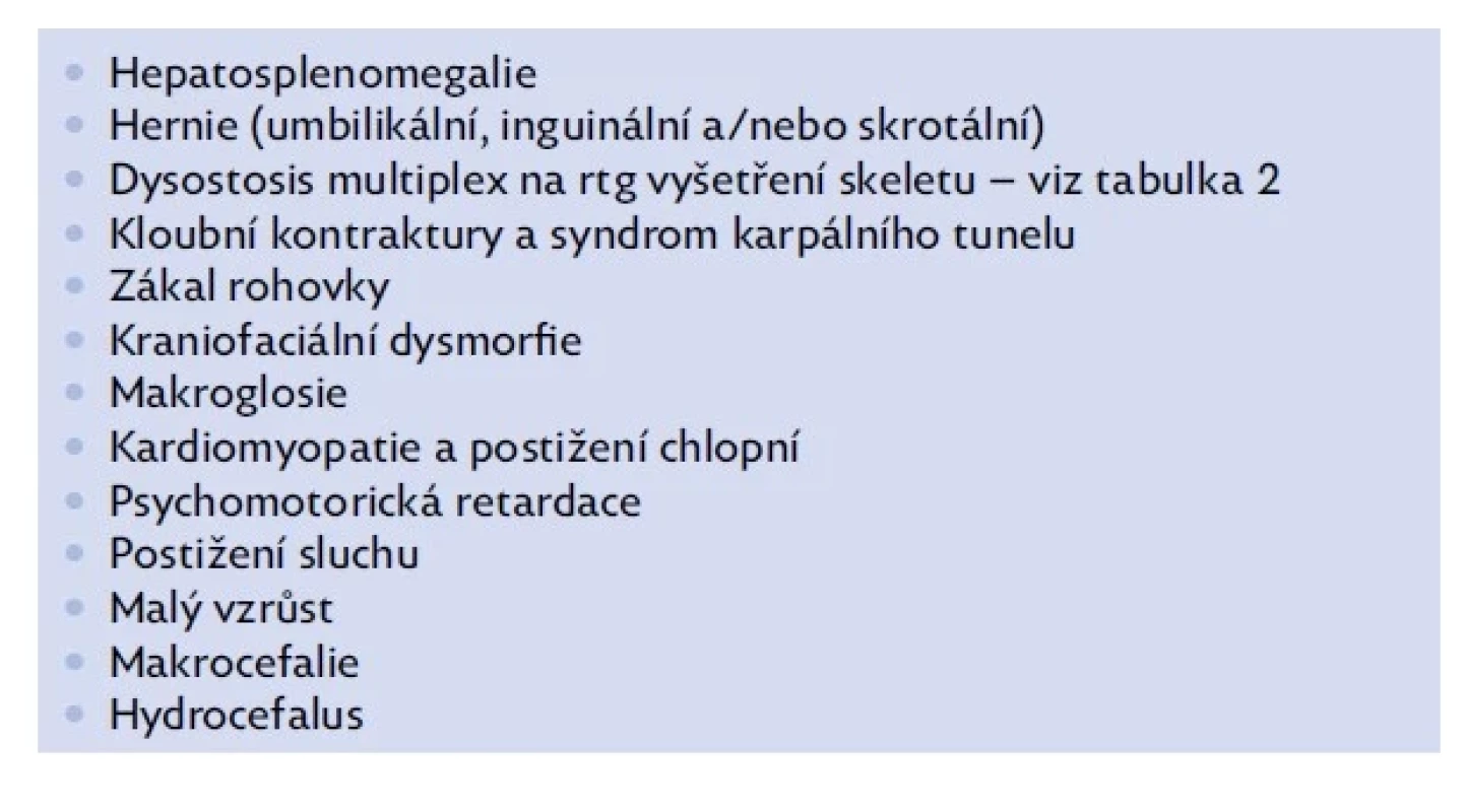 Souhrn příznaků typických pro pacienty s mukopolysacharidózou
I. typu (MPS I)