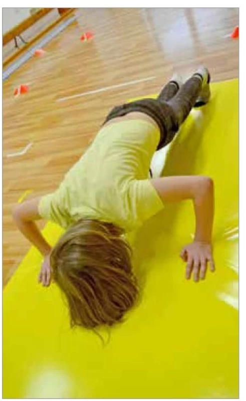 4. BOT-2: testování síly – pánské
kliky.<br>
Fig. 4. Bruininks-Oseretzky Test of motor proficiency – 2nd ed.: testing of the
strength – men‘s push-ups exercise