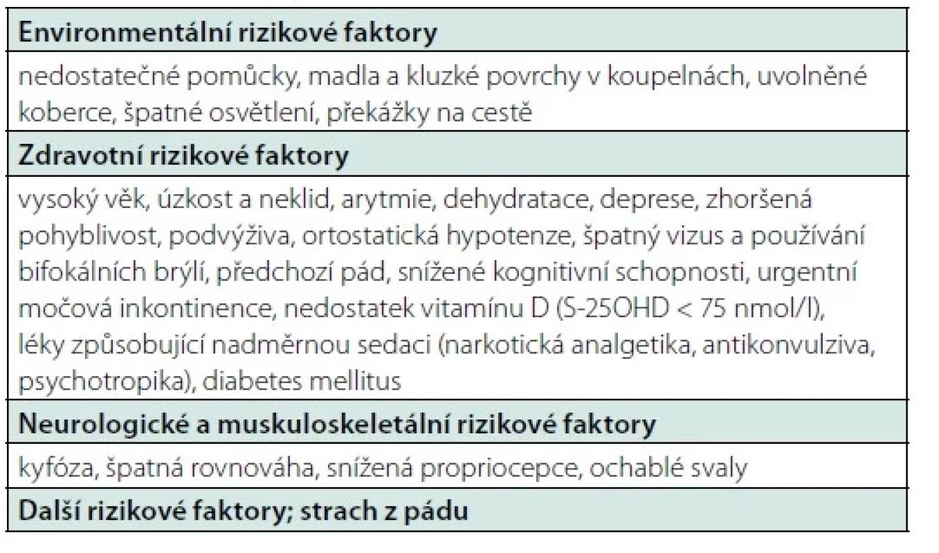 Rizikové faktory pádů (upraveno podle 64)