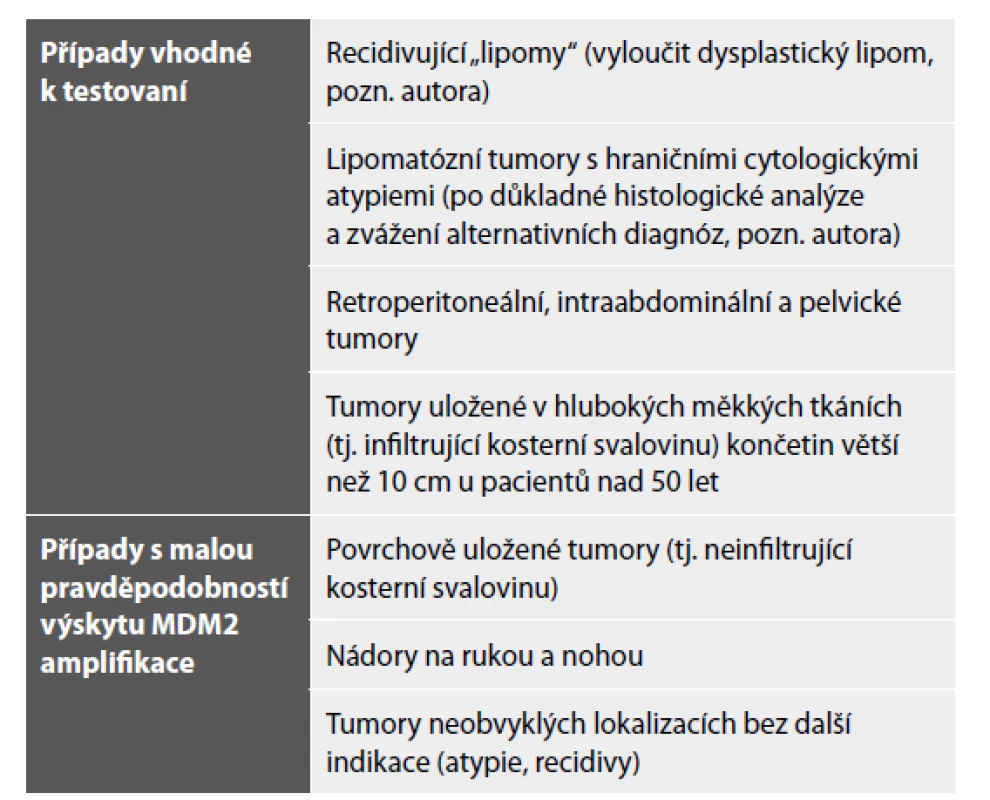 Indikace k použití FISH analýzy pro detekci amplifikace MDM2
genu v rámci diagnostiky dobře diferencovaných lipomatózních neoplazií*.