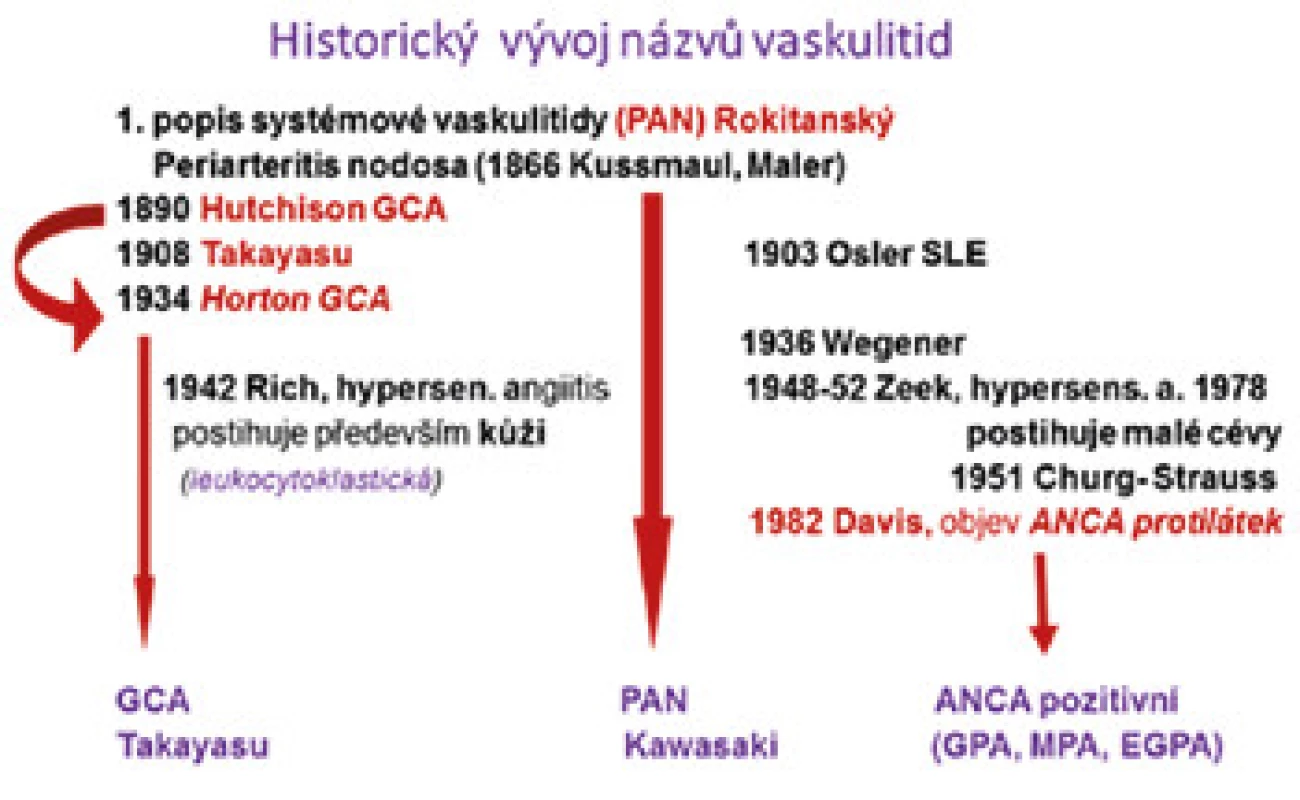 Historický vývoj názvů vaskulitid.