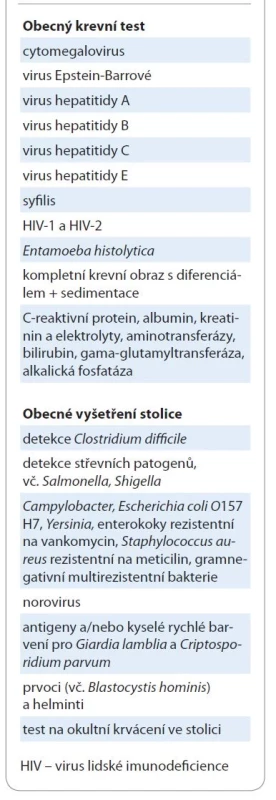 Testování krve a stolice pro
kontrolu dárců na potenciálně přenosné
onemocnění [37].