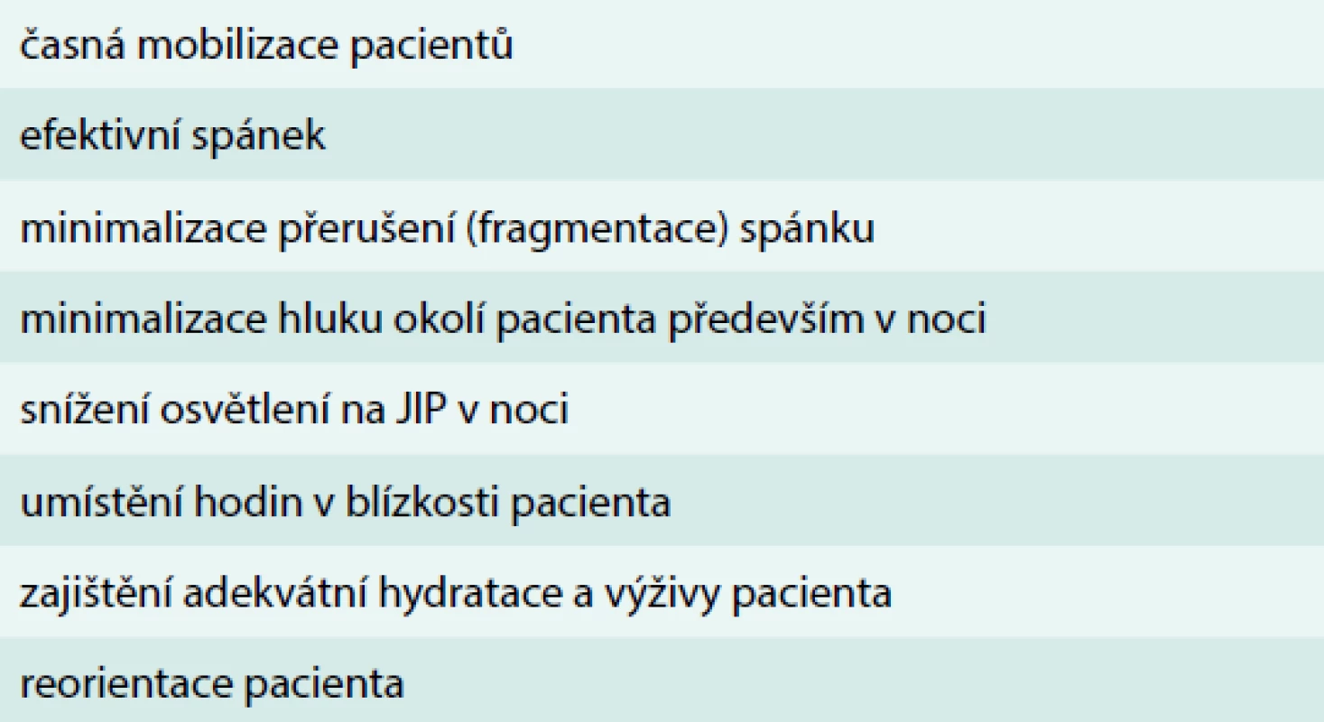 Nefarmakologická preventivní opatření
deliria